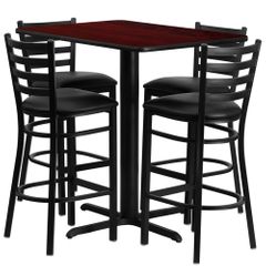 24''W x 42''L Rectangular Mahogany Table Set with 4 Metal Bar Stools - HDBF1018-GG