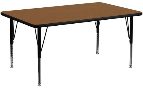 24''W x 48''L Rectangular Activity Table, 1.25'' Thick High Pressure Oak Laminate Top & Height Adjustable Pre-School Legs - XU-A2448-REC-OAK-H-P-GG