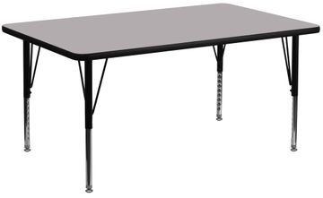 24''W x 48''L Rectangular Activity Table, Grey Thermal Fused Laminate Top & Height Adjustable Pre-School Legs - XU-A2448-REC-GY-T-P-GG