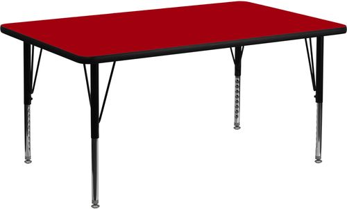 24''W x 48''L Rectangular Activity Table, Red Thermal Fused Laminate Top & Height Adjustable Pre-School Legs - XU-A2448-REC-RED-T-P-GG