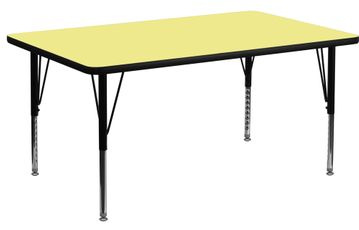 24''W x 48''L Rectangular Activity Table, Yellow Thermal Fused Laminate Top & Height Adjustable Pre-School Legs - XU-A2448-REC-YEL-T-P-GG