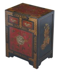 27" Antique Style End Table with Nature Motifs in Black Leather - frc5072