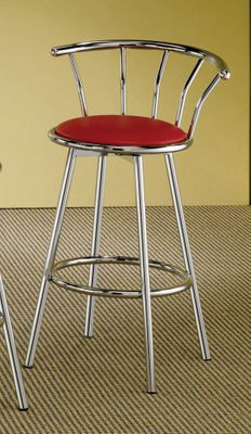 29 Inch Chrome Plated Bar Stool (Set of 2) in Chrome / Red Cushion - Coaster