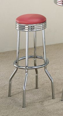 29 Inch Chrome Plated Bar Stool (Set of 2) in Chrome / Red Cushion - Coaster