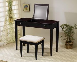 2PC Flip Top Vanity and Stool Set in Cappuccino - 300080