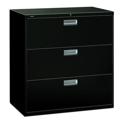 3 Drawer Locking Lateral File Cabinet in Black - HON693LP