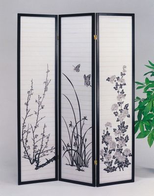 3-Panel Black Wood Screen - Ichiko - 02286