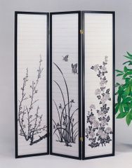 3-Panel Black Wood Screen - Ichiko - 02286
