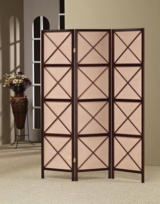 3 Panel X Pattern Folding Screen in Dark Cherry - 900165