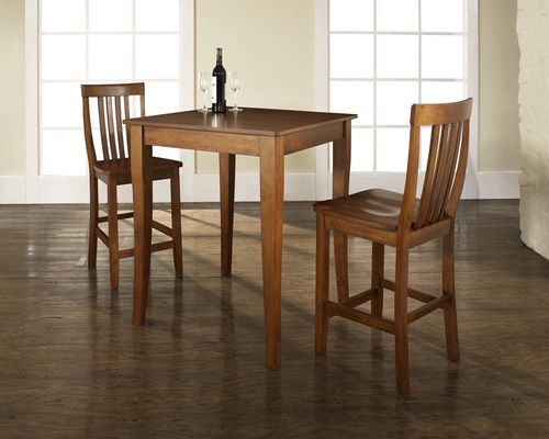 3-Piece Pub Dining Set with Cabriole Leg and School House Stools in Classic Cherry Finish - Crosley Furniture - KD320003CH