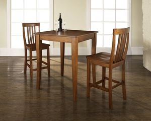 3-Piece Pub Dining Set with Cabriole Leg and School House Stools in Classic Cherry Finish - Crosley Furniture - KD320003CH