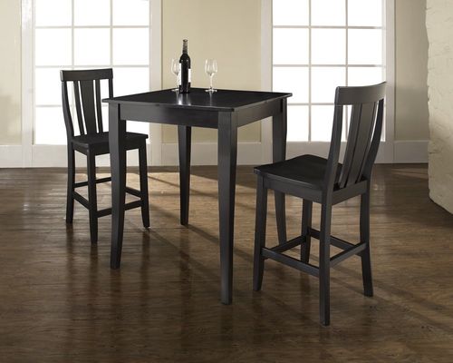 3-Piece Pub Dining Set with Cabriole Leg and Shield Back Stools in Black Finish - Crosley Furniture - KD320002BK