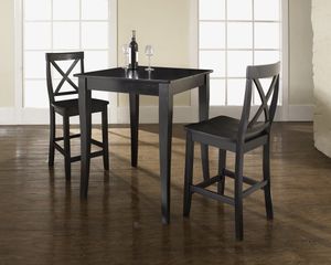 3-Piece Pub Dining Set with Cabriole Leg and X-Back Stools in Black Finish - Crosley Furniture - KD320001BK