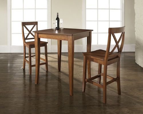 3-Piece Pub Dining Set with Cabriole Leg and X-Back Stools in Classic Cherry Finish - Crosley Furniture - KD320001CH