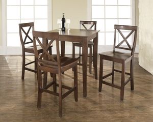 3-Piece Pub Dining Set with Cabriole Leg and X-Back Stools in Vintage Mahogany Finish - Crosley Furniture - KD520001MA