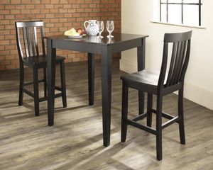3-Piece Pub Dining Set with Tapered Leg and School House Stools in Black Finish - Crosley Furniture - KD320007BK