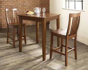 3-Piece Pub Dining Set with Tapered Leg and School House Stools in Classic Cherry Finish - Crosley Furniture - KD320007CH