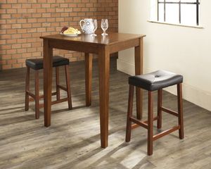 3-Piece Pub Dining Set with Tapered Leg and Upholstered Saddle Stools in Classic Cherry Finish - Crosley Furniture - KD320008CH