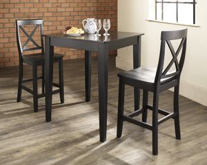 3-Piece Pub Dining Set with Tapered Leg and X-Back Stools in Black Finish - Crosley Furniture - KD320005BK