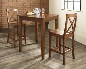 3-Piece Pub Dining Set with Tapered Leg and X-Back Stools in Classic Cherry Finish - Crosley Furniture - KD320005CH