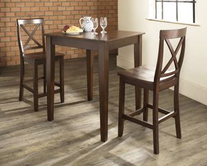 3-Piece Pub Dining Set with Tapered Leg and X-Back Stools in Vintage Mahogany Finish - Crosley Furniture - KD320005MA