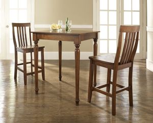 3-Piece Pub Dining Set with Turned Leg and School House Stools in Classic Cherry Finish - Crosley Furniture - KD320011CH