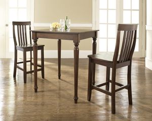 3-Piece Pub Dining Set with Turned Leg and School House Stools in Vintage Mahogany Finish - Crosley Furniture - KD320011MA
