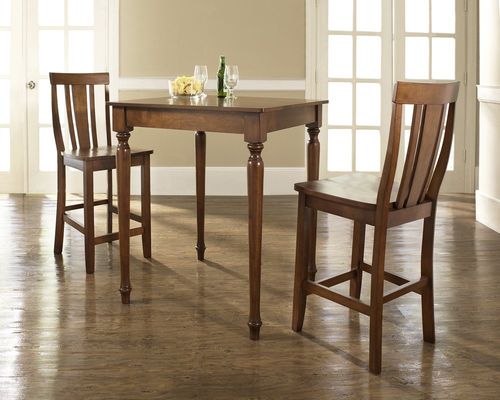 3-Piece Pub Dining Set with Turned Leg and Shield Back Stools in Classic Cherry Finish - Crosley Furniture - KD320010CH