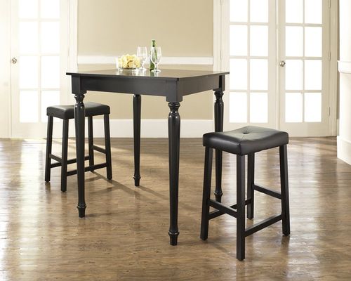 3-Piece Pub Dining Set with Turned Leg and Upholstered Saddle Stools in Black Finish - Crosley Furniture - KD320012BK