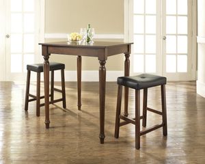 3-Piece Pub Dining Set with Turned Leg and Upholstered Saddle Stools in Vintage Mahogany Finish - Crosley Furniture - KD320012MA