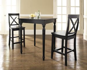 3-Piece Pub Dining Set with Turned Leg and X-Back Stools in Black Finish - Crosley Furniture - KD320009BK