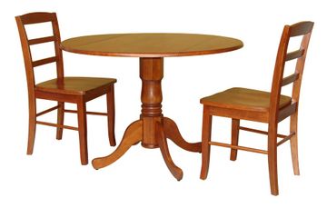 3-Piece Set - 42" Dual Drop Leaf Table with 2 Madrid Chairs in Cottage Oak - K48-42DP-C2P-2