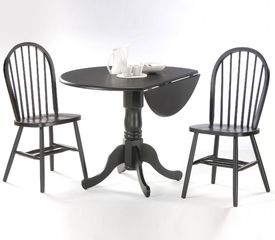 3-Piece Set - 42" Dual Drop Leaf Table with 2 Windsor Chairs in Black - K46-42DP-C212-2