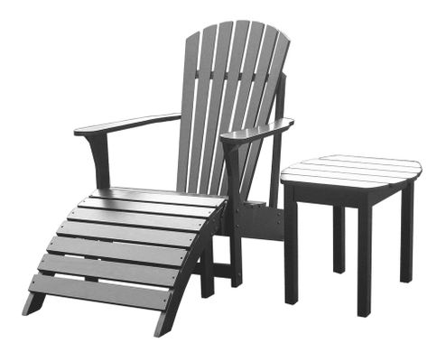3-Piece Set - Adirondack Chair with Footrest and Side Table in Black - K-51902-CTS-0
