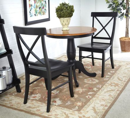 3-Piece Set - Round Table with 2 Chairs in Black / Cherry - K57-30RT-46-613