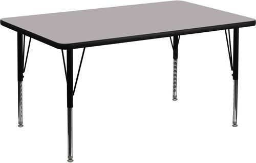 30''W x 48''L Rectangular Activity Table, Grey Thermal Fused Laminate Top & Height Adjustable Pre-School Legs - XU-A3048-REC-GY-T-P-GG