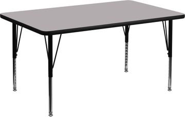 30''W x 48''L Rectangular Activity Table, Grey Thermal Fused Laminate Top & Height Adjustable Pre-School Legs - XU-A3048-REC-GY-T-P-GG