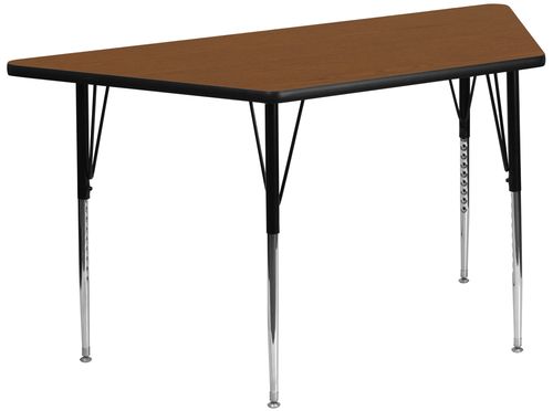 30''W x 60''L  Oak High Pressure Top Trapezoid Activity Table with Adjustable Legs - XU-A3060-TRAP-OAK-H-A-GG