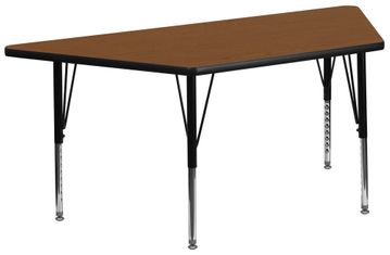 30''W x 60''L  Oak High Pressure Top Trapezoid Activity Table with Height Adjustable Pre-School Legs - XU-A3060-TRAP-OAK-H-P-GG