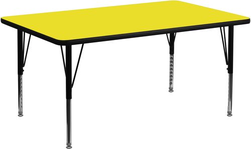 30''W x 60''L Rectangular Activity Table, 1.25'' Thick High Pressure Yellow Laminate Top & Height Adjustable Pre-School Legs - XU-A3060-REC-YEL-H-P-GG
