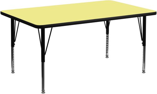 30''W x 60''L Rectangular Activity Table, Yellow Thermal Fused Laminate Top & Height Adjustable Pre-School Legs - XU-A3060-REC-YEL-T-P-GG