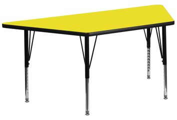 30''W x 60''L  Yellow High Pressure Top Trapezoid Activity Table with Height Adjustable Pre-School Legs - XU-A3060-TRAP-YEL-H-P-GG