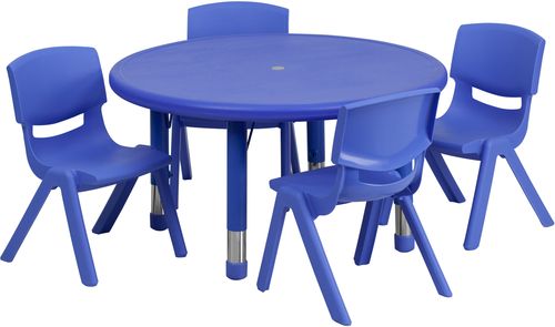 33'' Round Adjustable Blue Plastic Activity Table Set - YU-YCX-0073-2-ROUND-TBL-BLUE-E-GG