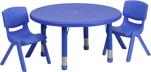 33'' Round Adjustable Blue Plastic Activity Table Set - YU-YCX-0073-2-ROUND-TBL-BLUE-R-GG