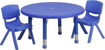 33'' Round Adjustable Blue Plastic Activity Table Set - YU-YCX-0073-2-ROUND-TBL-BLUE-R-GG