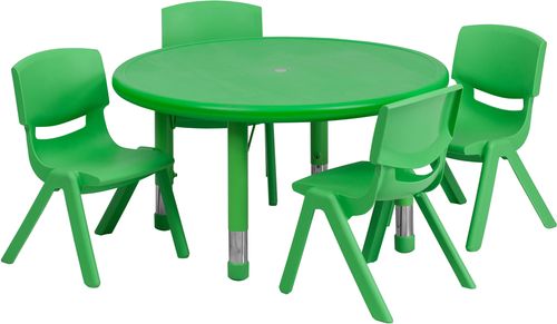 33'' Round Adjustable Green Plastic Activity Table Set - YU-YCX-0073-2-ROUND-TBL-GREEN-E-GG