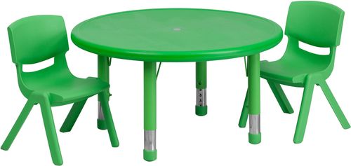 33'' Round Adjustable Green Plastic Activity Table Set - YU-YCX-0073-2-ROUND-TBL-GREEN-R-GG