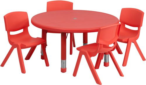 33'' Round Adjustable Red Plastic Activity Table Set- YU-YCX-0073-2-ROUND-TBL-RED-E-GG