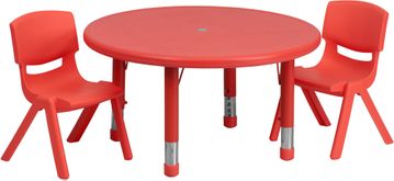 33'' Round Adjustable Red Plastic Activity Table Set - YU-YCX-0073-2-ROUND-TBL-RED-R-GG