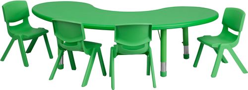 35''W x 65''L Adjustable Half-Moon Green Activity Table Set - YU-YCX-0043-2-MOON-TBL-GREEN-E-GG